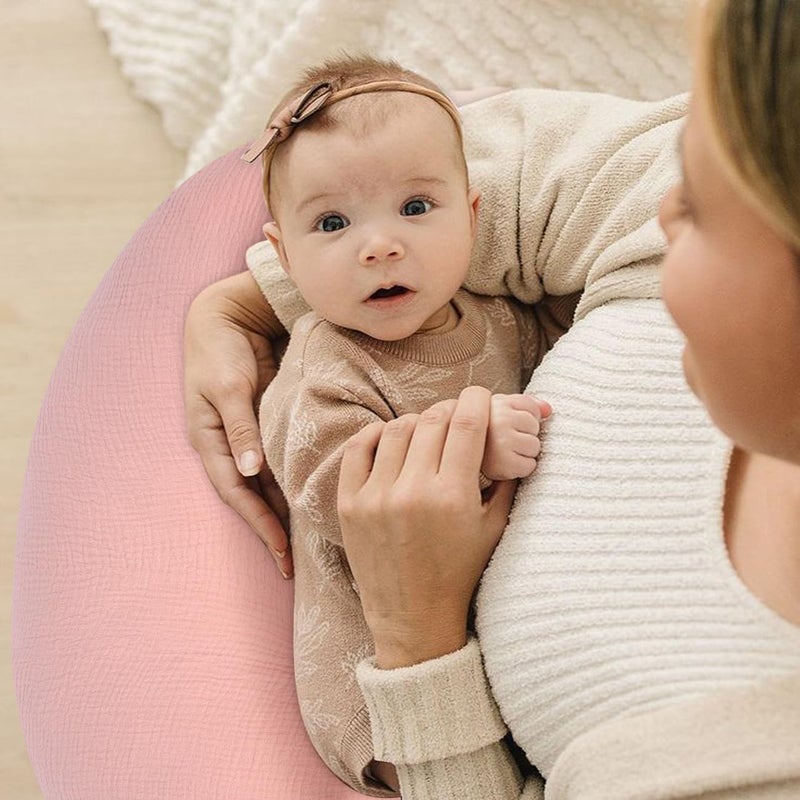 lethooly Nursing Pillow Cover - 2-Pack Muslin Cotton Removable Covers for Breastfeeding Pillows, Ultra-Soft Baby Feeding Pillowcase for Newborns, Fits 22.5"x18" Pillows (Pink & Cream) - Image 5